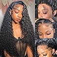 DaXunDi Deep Wave Lace Front Wig Human Hair 200% Density Black Curly Human Hair Wig13x6 HD Lace Front Wig Human Hair Pre Plucked Deep Wave Frontal Wig for Women with Baby Hair(24 Inch)