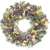 Briful Christmas Wreaths for Front Door 20in Christmas Wreath with Pinecone Wood Stars Artificial Hanging Wreath for Xmas Home Wall Mantle Indoor/Outdoor Porch Decor
