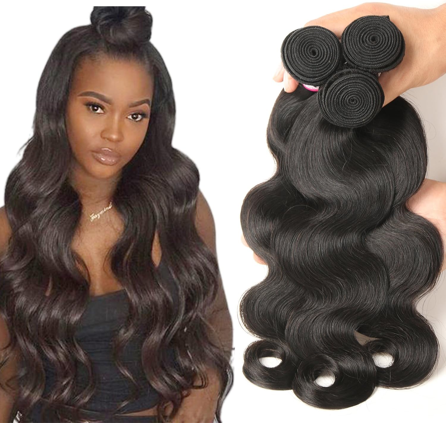 Bestsojoy Virgin Peruvian Body Wave Hair 3 Bundles 10A Unprocessed Peruvian Human Hair Weave Extensions Natural Black Color (12 14 16)