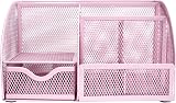 EXERZ Desk Organiser Mesh Desk Tidy Caddy 7 Compartments Light Pink view 3
