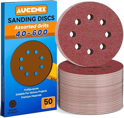 Aucenix 50Pcs 125mm Sanding Discs 8 Holes 40/60/80/120/150/180/240/320/400/600