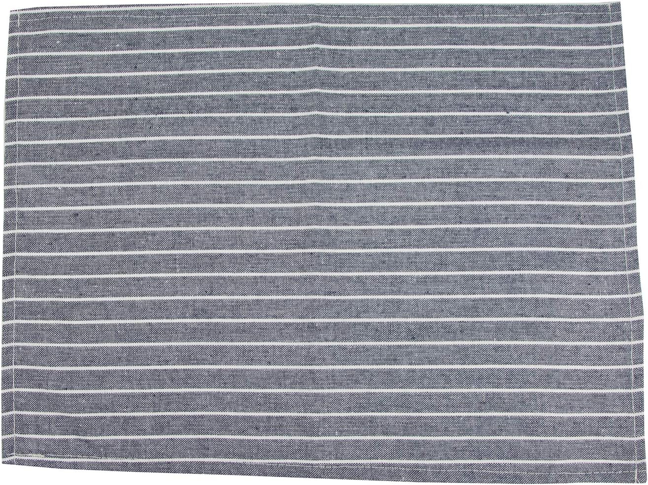 INFEI Soft White Striped Linen Cotton Dinner Cloth Napkins - Set of 12 (40 x 30 cm) - for Events & Home Use (Navy): Home & Kitchen