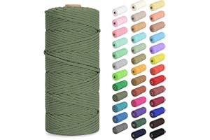 HOMEBOBO Macrame Cord 3mm x 109Yards (328Feet), Natural Cotton Macrame Rope - 4 Strands Twisted Macrame Cotton Cord for Wall Hanging, Plant Hangers, Crafts, Gift Wrapping and Wedding Decorations, Army Green