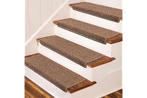 Brakki Bullnose Carpet Stair Treads, Non Slip Stair Treads for Wooden Steps Indoor, Stair Runner, Soft Stair Rugs for Pets, Edging Stair Protectors, Washable, 29.5"x9.5"x1.5" 7pcs, Camel Brown