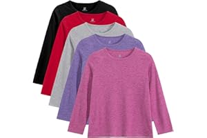 Kiiavoro 5 Pack Girls Long Sleeve Shirts Soft Crewneck Long-Sleeve T-Shirts Basic Tagless Layering Tees