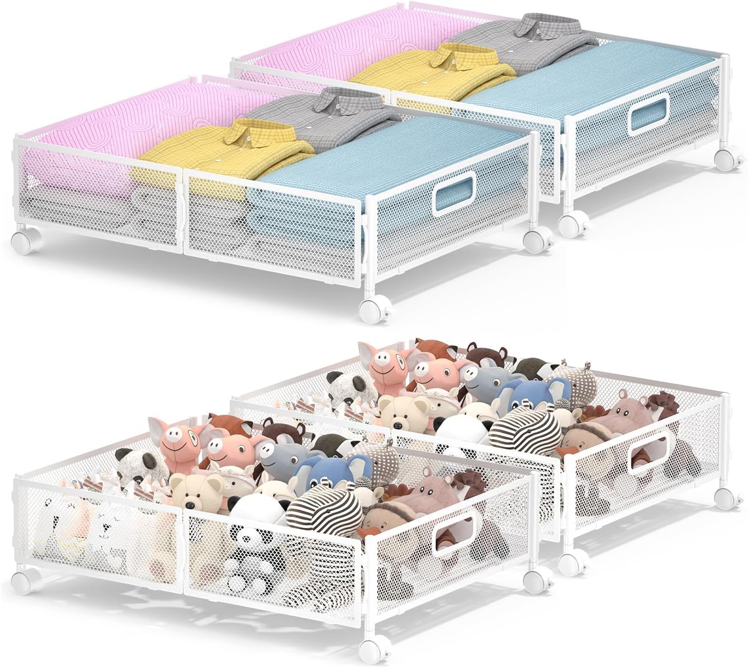 Photo 1 of ABCASTER Under Bed Storage with Wheels, Rolling Under Bed Storage Bins for Shoes Clothes, Foldable and Easy Mobility (4 Pack, White)