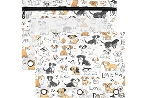 Kcldeci Pencil Pouch for 3 Ring Binder, Breeds Drawn Dogs 2 Pack Binder Pencil Pouch with Clear Window Pencil Bags with Zipper Pencil Case for binder
