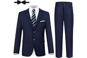 JPF Boys Formal Suits Slim Fit 5 Piece Kids Suit Jacket Pants Set with Dress Shirt and Tie for Wedding Prom