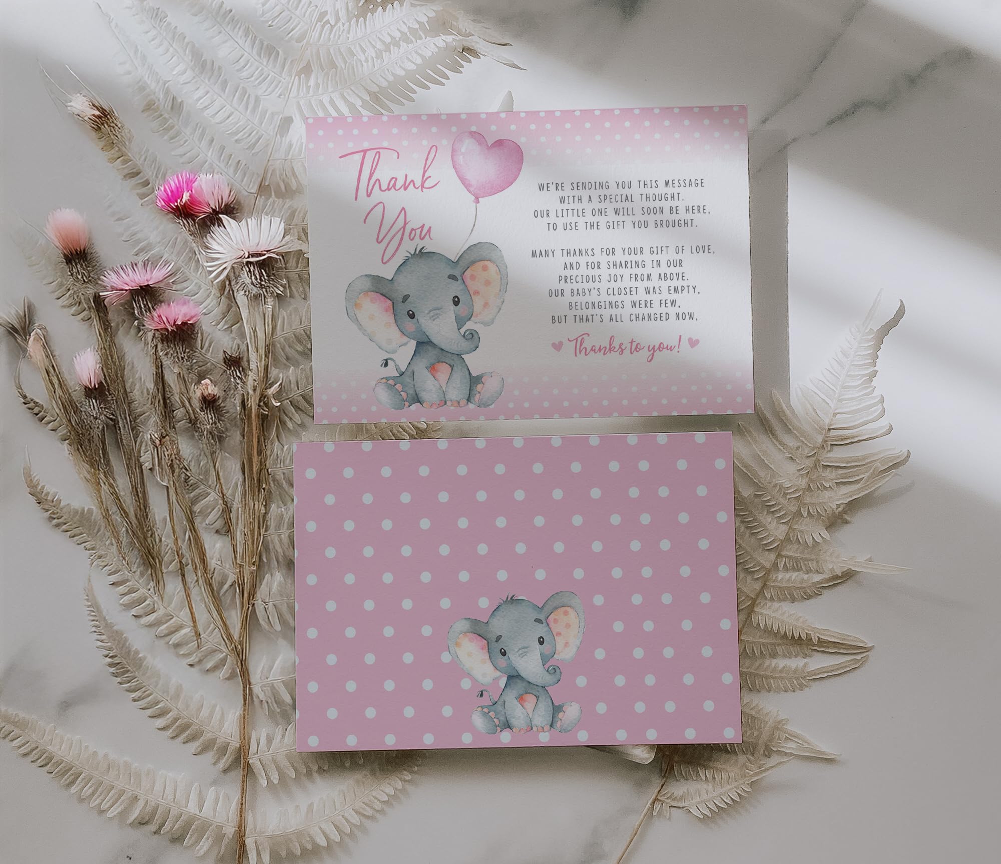 Your Main Event Prints Pink Elephant Baby Shower, Thank You Cards 20 Count Pre-written Thank You Cards, Baby Sprinkle Pink Dots