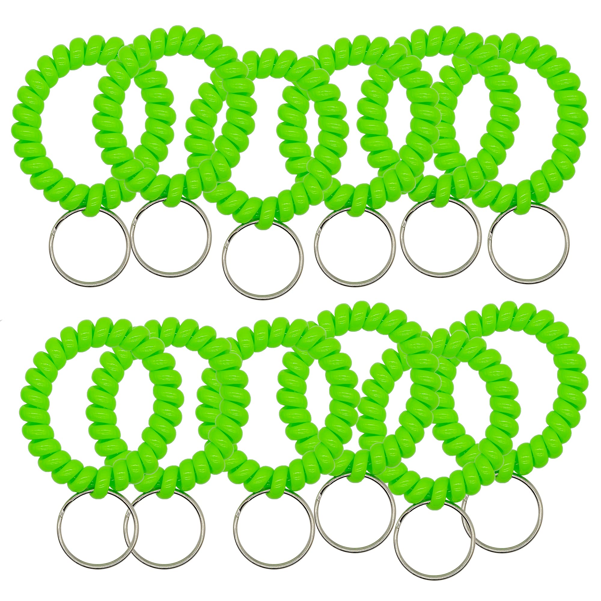 50 pcs Stretchable Key Ring Band Keychain Spriral Wrist Coil Keychain Black for Number Tag Key Tag (Green)
