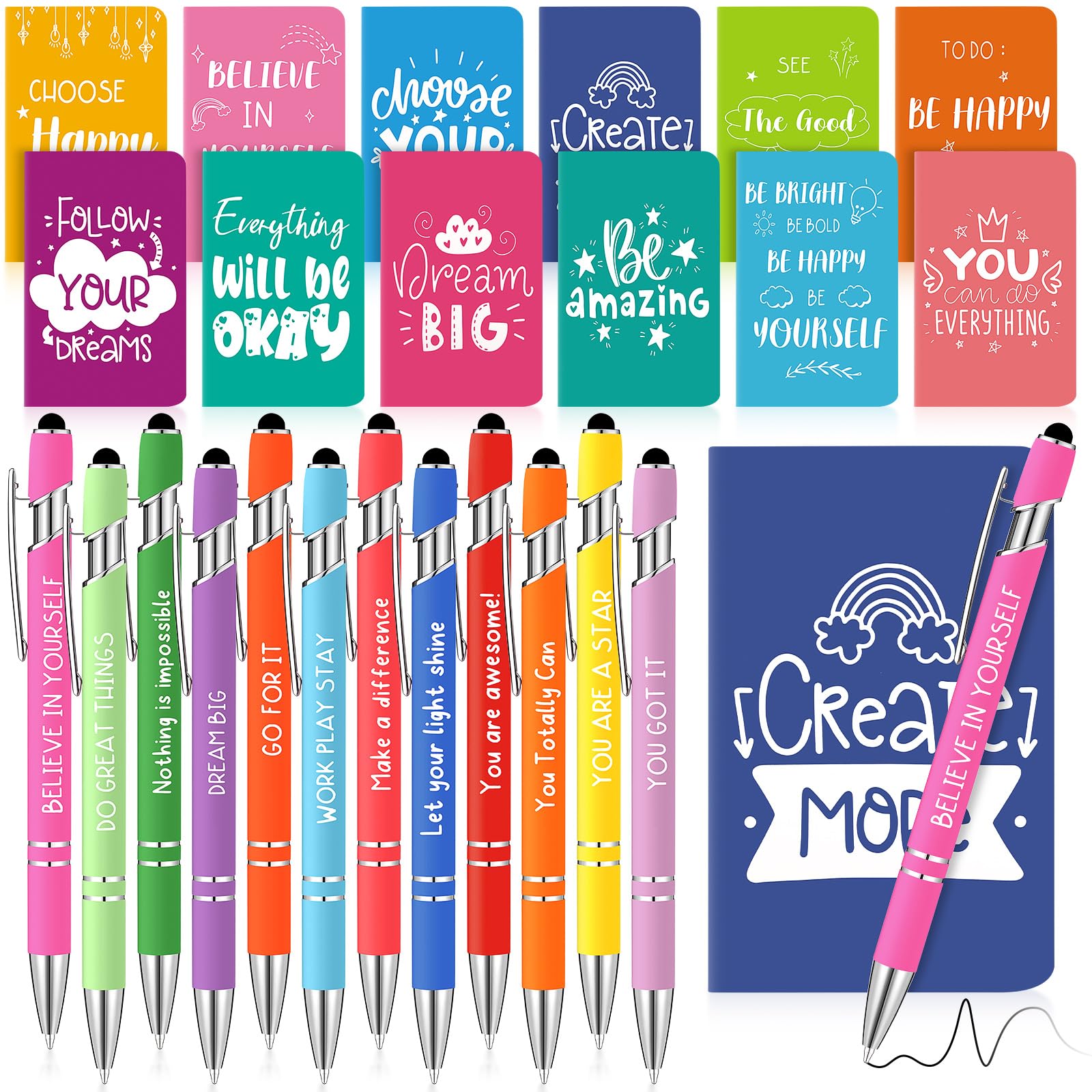 Faccito 12 Sets Christmas Motivational Notebook Pen Graduation Christmas Gifts for Students Teachers Coworkers Nurses Inspirational Small Notepads School Leavers Office Prize