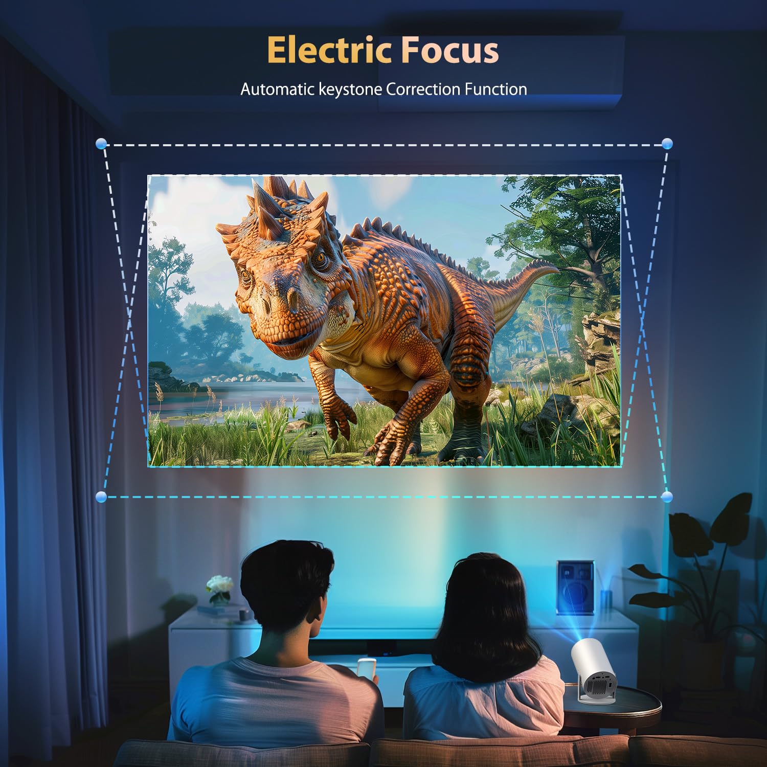 [Electric Focus & Built-in Apps ] Mini Projector with Wifi6 and Bluetooth, 15000L Native 1080P Outdoor Portable Movie Projector, 210° Rotation 4k Support for iPhone/Android/ TV Stick/HDMI/Laptop