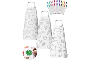 Glitopper 3 Pcs DIY Coloring Apron for Girls Boys Painting Apron with 24 Fabric Markers Fun & Educational Craft White Aprons for 6-10 Years Old