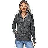 ANOTHER CHOICE Women Zip Up Sweater Speckled Jacket with Thumb Hole