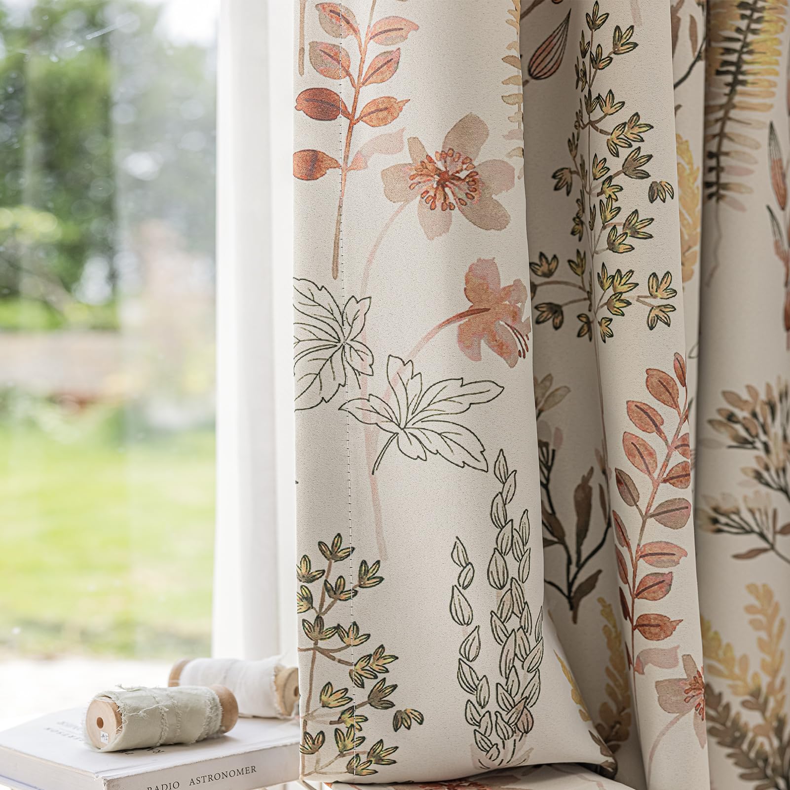 Photo 1 of SUOUO Floral Blackout Curtains for Bedroom 96 inches Long Patterned Brown Leaf Botanical Window Drapes for Living Room 2 Panels