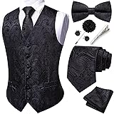 YOHOWA Formal Men Black Vest V-Neck Suit Vests Tie