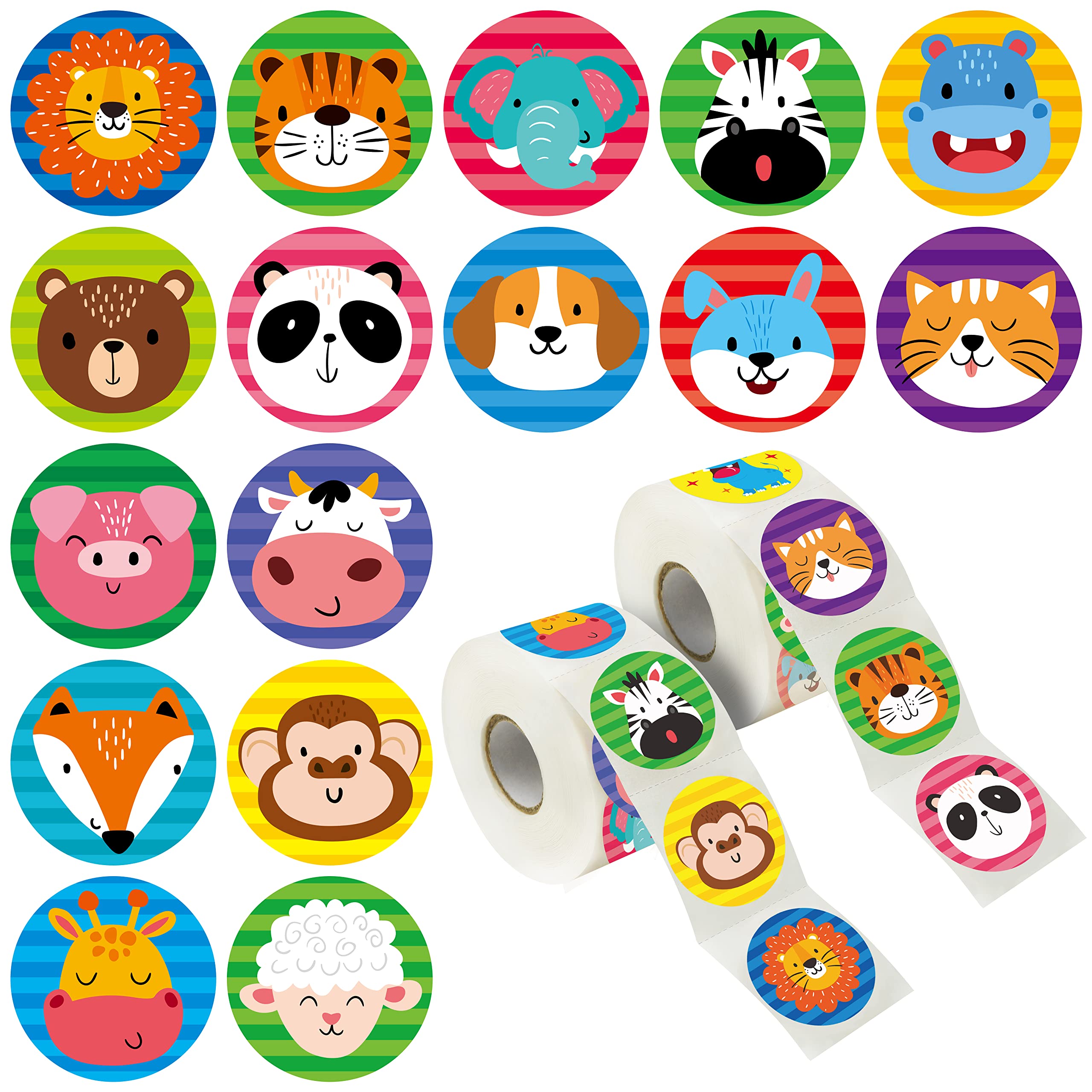 600 Incentive Stickers Adorable Round Animal Face Encouraging Stickers Teacher Reward Motivational Sticker in 16 Designs with Perforated Line (Each Measures 1.5