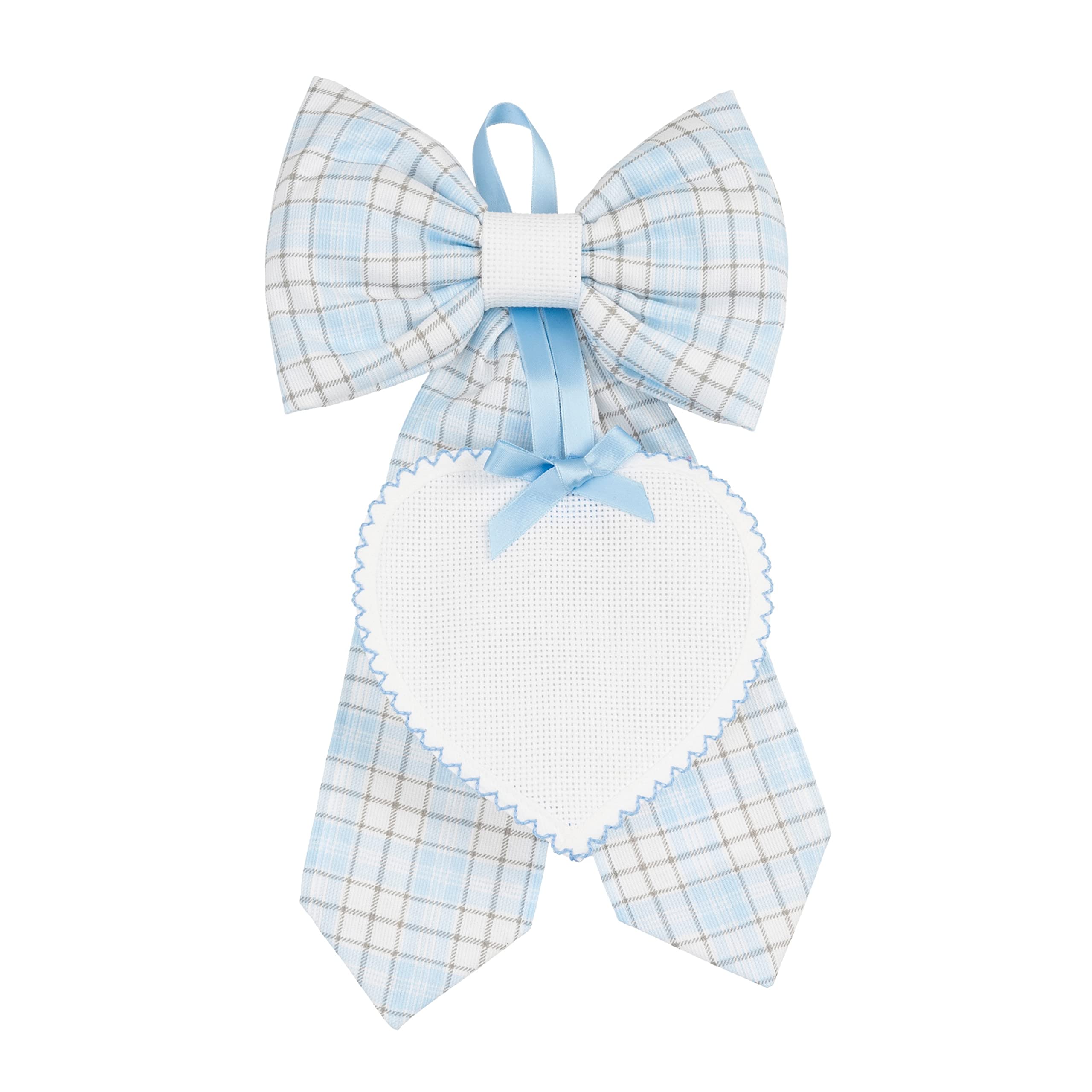 Filet Birth Ribbon with Heart-Shaped Pendant in Aida 55 Holes to Embroider, Made of Cotton, Ideal to Hang to Announce The Birth of a Baby, 100% Made in Italy, Light Blue, One Size (AMP1923B)