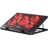 Kootek Laptop Cooling Pad Cooler Stand with 5 Quiet Fans for 12"-17" Laptop | 5 Quiet &amp; High‑Performance Laptop Fan for 360&deg; Full Coverage, USB‑Powered, 2 Extra USB Hubs, 6 Adjustable Height, RED LED