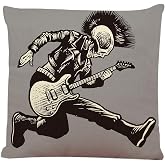 Ofocam Throw Pillow Cover Rock Skull Punk Guitarist Music Skeleton Jacket Guitar Hand Square Decorative Throw Pillow Cushion Case for Home Couch Living Room Bed Sofa Car 18 x 18 Inches Pillowcase