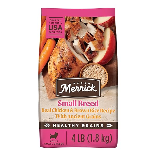 MERRICK HEALTHY GRAINS PREMIUM DRY DOG FOOD FOR SMALL DOGS, WHOLESOME AND NATURAL KIBBLE, SMALL BREED RECIPE – 4.0 LB. BAG