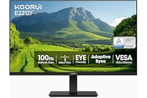 KOORUI 22 Inch Computer Monitor Full HD 1080P 100Hz PC Gaming Screen VA Panel Ultra-Slim Display 3000:1 Contrast Ratio with Adpitive Sync (HDMI/VGA/VESA Compatible 100x100mm/Audio Out), Tilt, Black