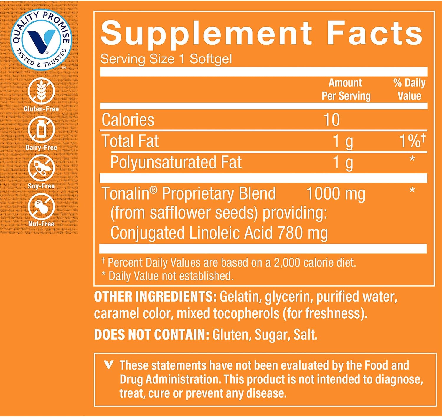 Tonalin CLA 1000mg Softgel, Conjugated Linoleic Acid 780mg from Safflower Seeds Supports Reduction of Body Fat, Stimulant Free, Gluten Free (90 Softgels) by The Vitamin Shoppe: Health & Personal Care