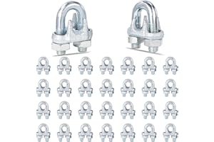 HIGH-PQ 30 PCS 1/8 Inch Wire Rope Clamps, M3 Heavy Duty Galvanized Wire Cable Clamps for Tent Ropes, Boat, Clotheslines, U-Bolt Saddle Fasteners for Secure Connections