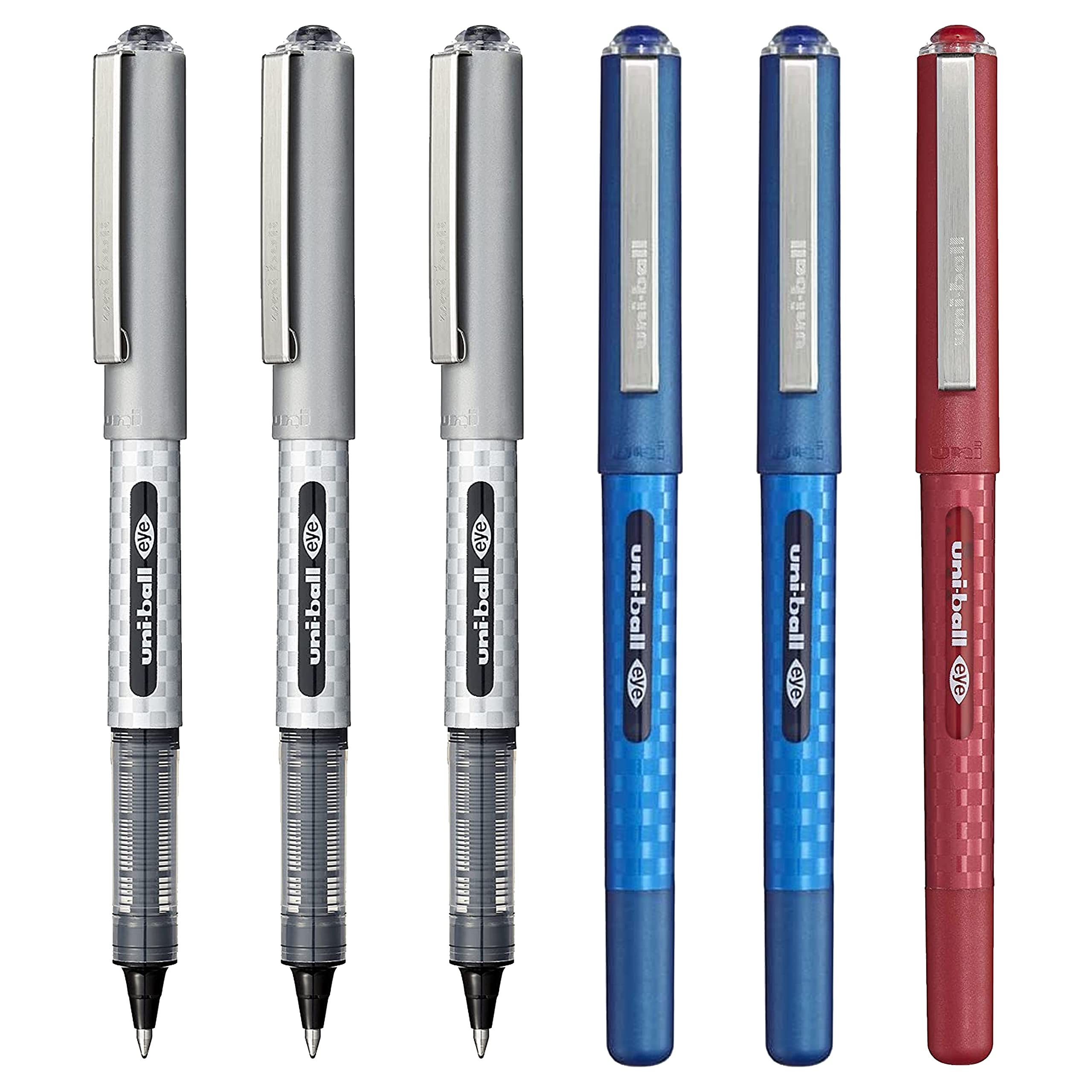 uni-ball UB-157D Liquid Ink Rollerball Pens - 0.7mm - Pack of 6-3 x Black, 2 x Blue, & 1 x Red
