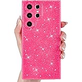 Svanove for Samsung S25 Ultra Case Glitter, Sparkly Girly Cute Bling Sparkle Shiny Shimmer Bright Phone Case for Women, Glittery Thin Slim Jelly Soft Silicone Rubber Gel Plastic Cover, Neon Hot Pink