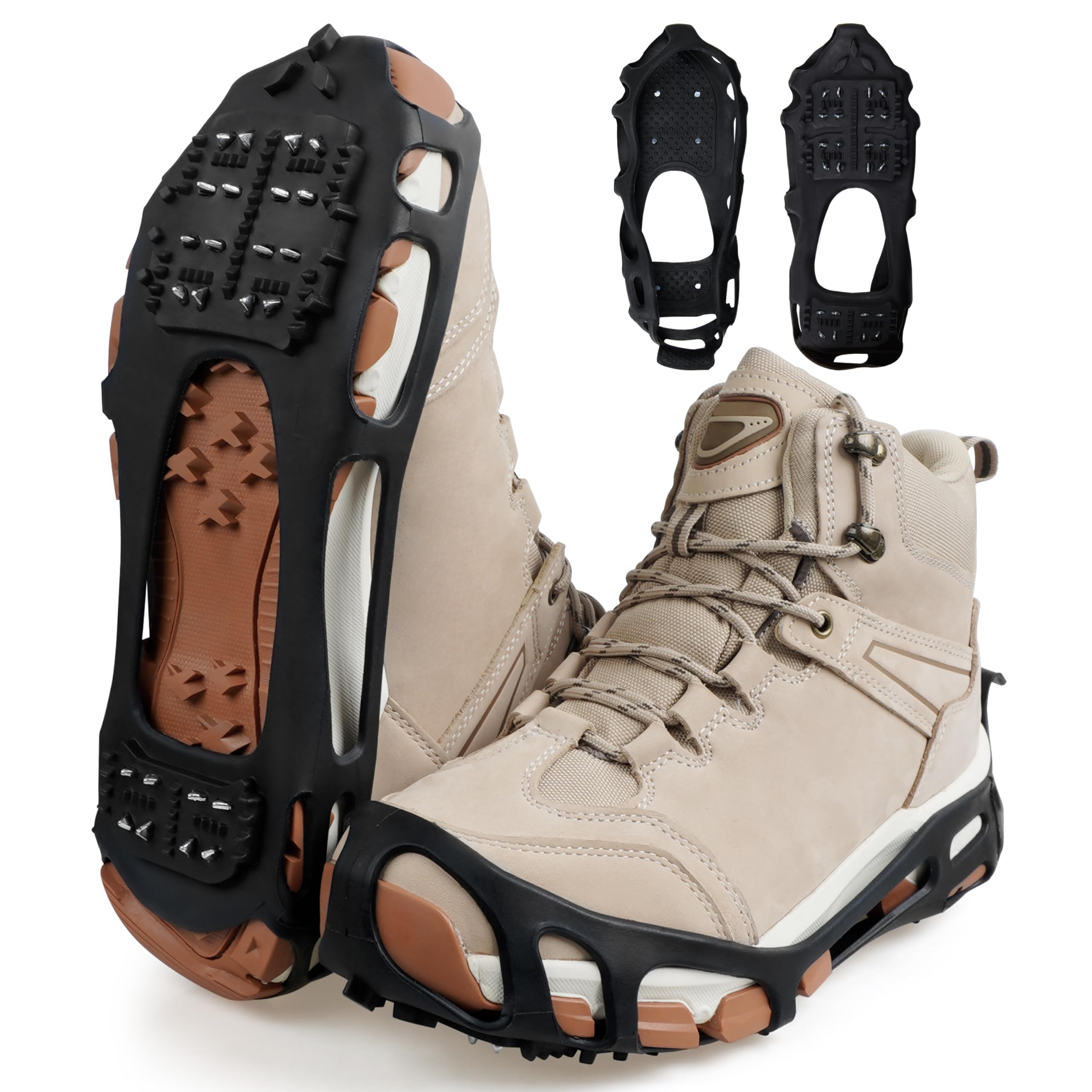 Ice Cleats Snow Traction Cleats Crampons for Shoes and Boots, Non-Slip Overshoe Rubber Snow Grippers Spikes Slip-on Stretch Footwear for Women Men Winter Walking Hiking Fishing(Large)