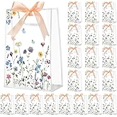 Geyoga 24 Pcs Wildflower Clear PVC Gift Bags with Handles 7x10x3.15 Inch Baby in Bloom Baby Shower Party Favor Bags with Ribbo Candy Treat Totes for Easter Spring Wedding Birthday Party Supplies
