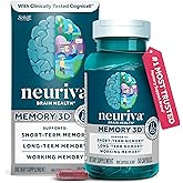 NEURIVA Memory 3D Brain Supplement - Decaffeinated Nootropic Capsules for Memory, Focus, & Cognitive Function - Short Term, L