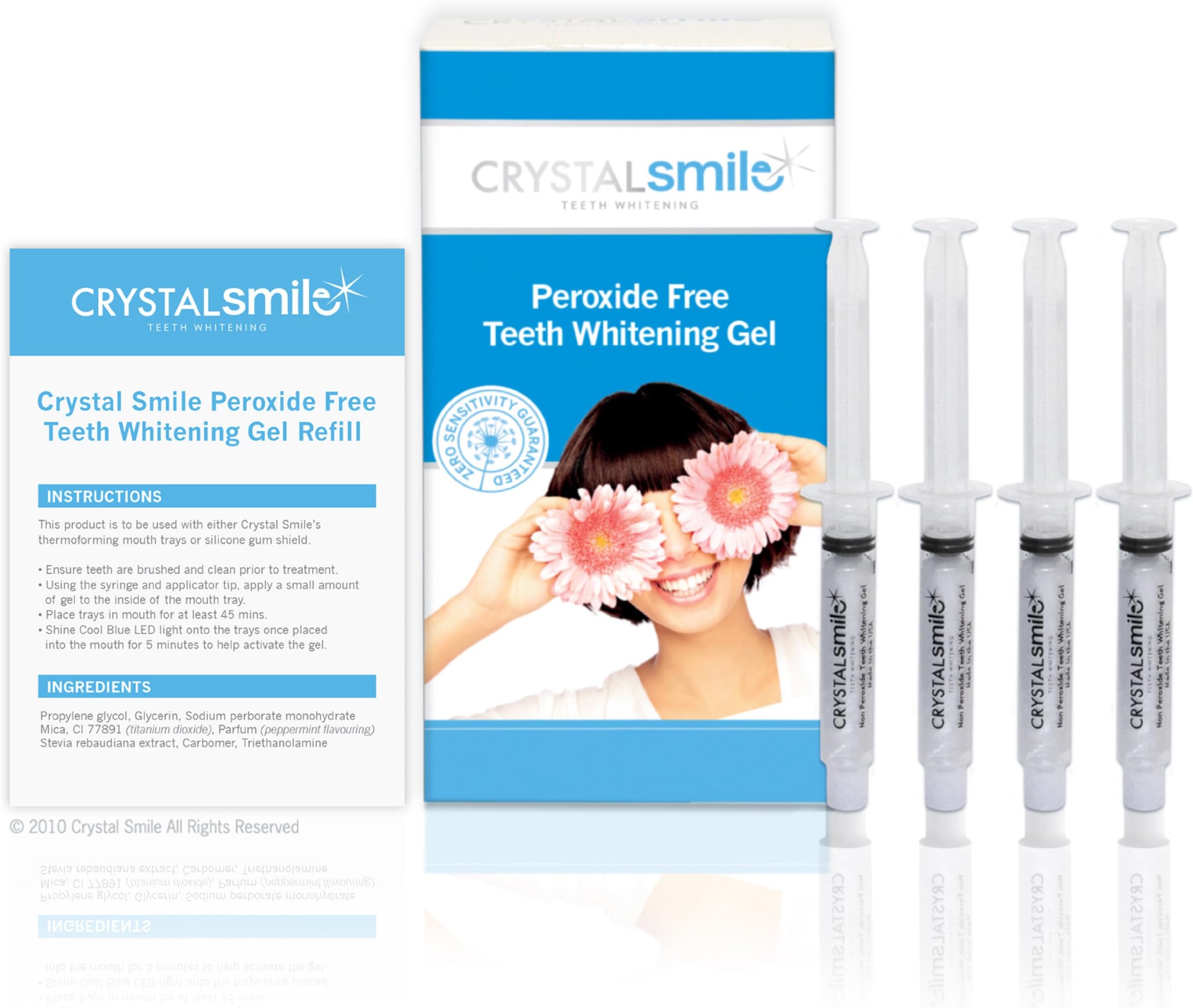 Crystal Smile Advanced Teeth Gel 4 X 10cc. EU & UK Approved. Professional High Grade Peroxide Free Gel Used in Dental Practices Worldwide- All Products Made in The U.S.A