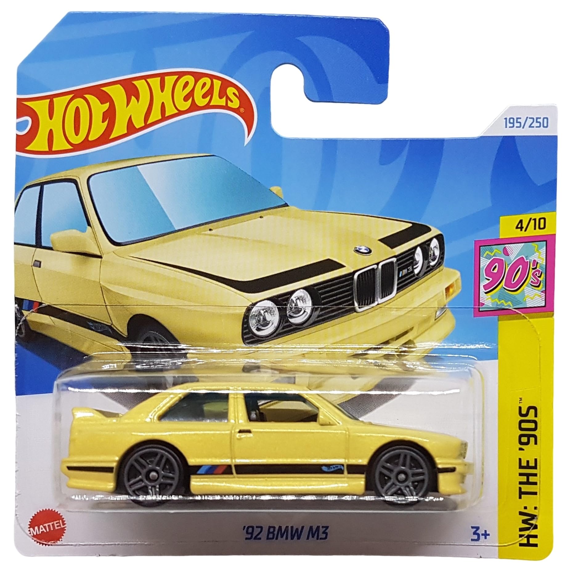 Hot Wheels - '92 BMW M3 - HW: The '90s 4/10 - HTB06 - Short Card - Yellow - Mattel 2024-1:64