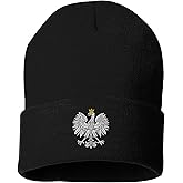 Go All Out Polish Eagle Poland Pride Uncuffed Cuffed Marled Pom Embroidered Knit Beanie Cap