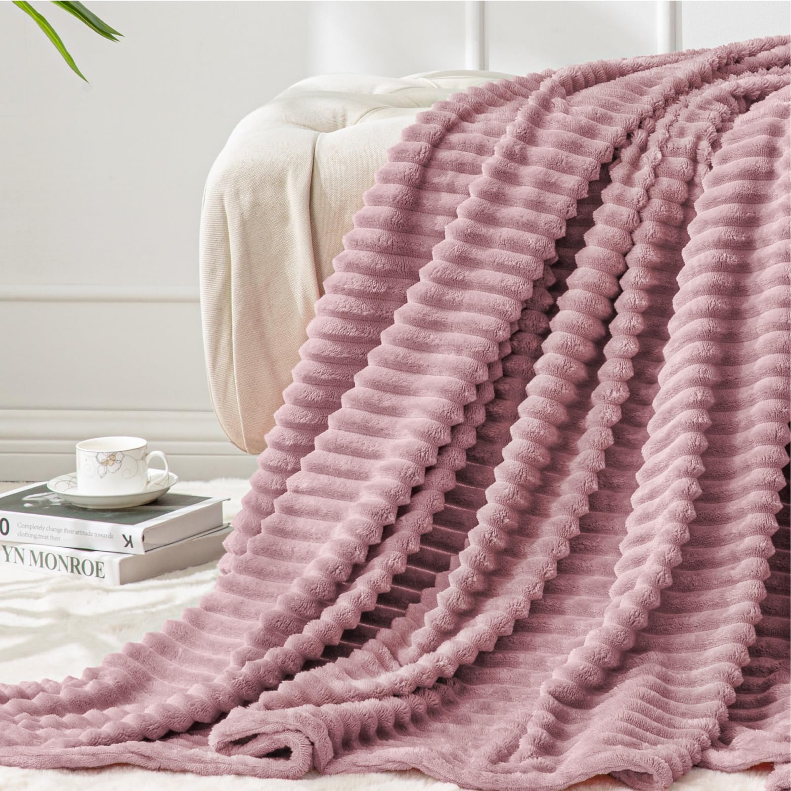 Photo 1 of BEDELITE Fleece Blanket Twin Size – 3D Ribbed Jacquard Soft and Warm Decorative Fuzzy Blankets – Cozy, Fluffy, Plush Lightweight Throw Blankets for Couch, Bed, Sofa(Berry Purple, 60x80 inches)