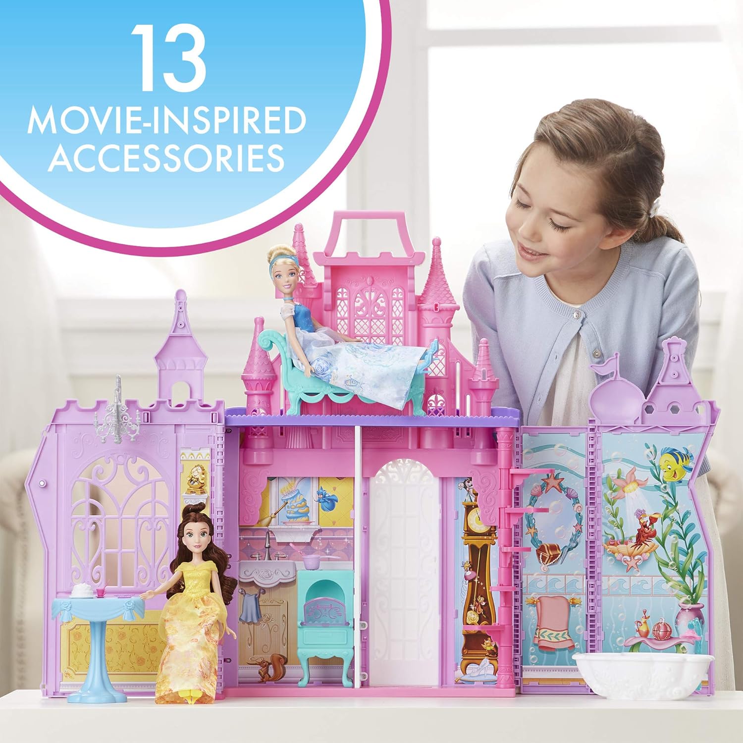 Amazon ディズニープリンセス ポップアップパレス お城プレイセット ハンドル付き 13個のアクセサリー 5部屋 高さ2フィート ハウス おもちゃ