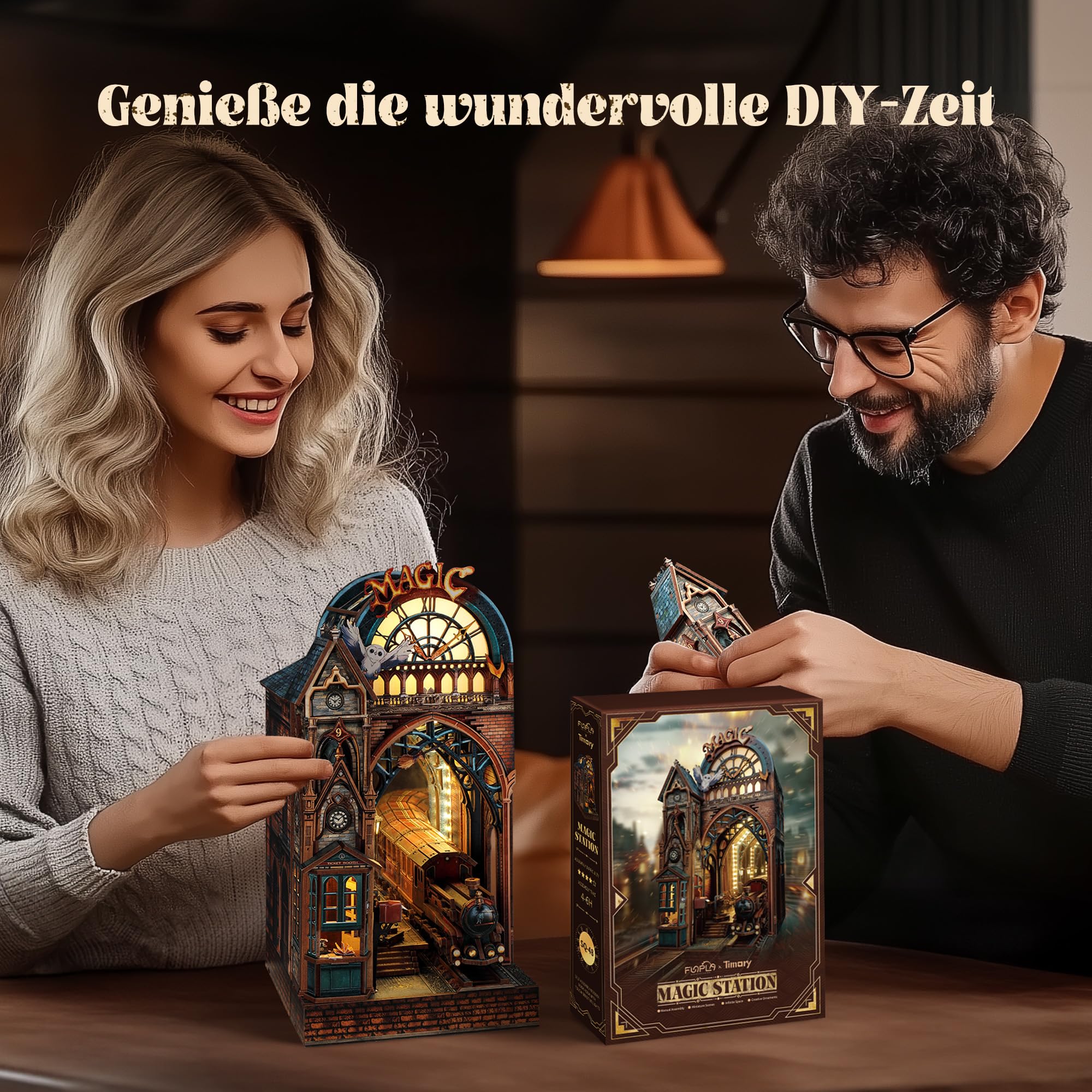 FUNPOLA LED 3D Puzzle Magische Station Book Nook Kit - Interaktives 3D Holzpuzzle LED Magische Miniatur mit unendlichem Erweiterungsraum - DIY Bücherregal Einsatz Dekor Geschenke (Magic Station) 6