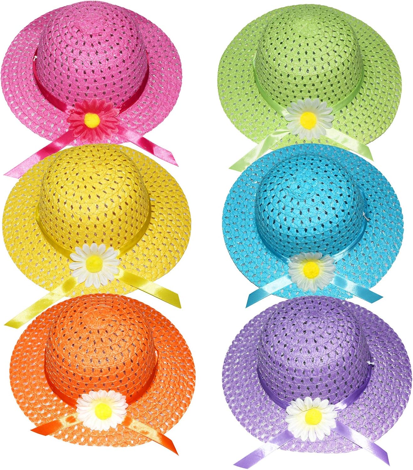 Vegove 6 Girls Tea Party Straw Hats Princess Country Girl Dress Up with Purse and Glove: Clothing