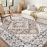 Lofus 5x7 Area Rugs for Living Room, Washable Area Rug, Rugs for Bedroom, Kitchen, Vintage Boho Carpet, Soft Non-Slip, Low Pile Large Area Rug for Office Dining Room, Floral Brown