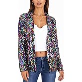Anna-Kaci Women's Sparkle Sequin Jacket Long Sleeve Open Front Work Blazer Cardigan with Pockets