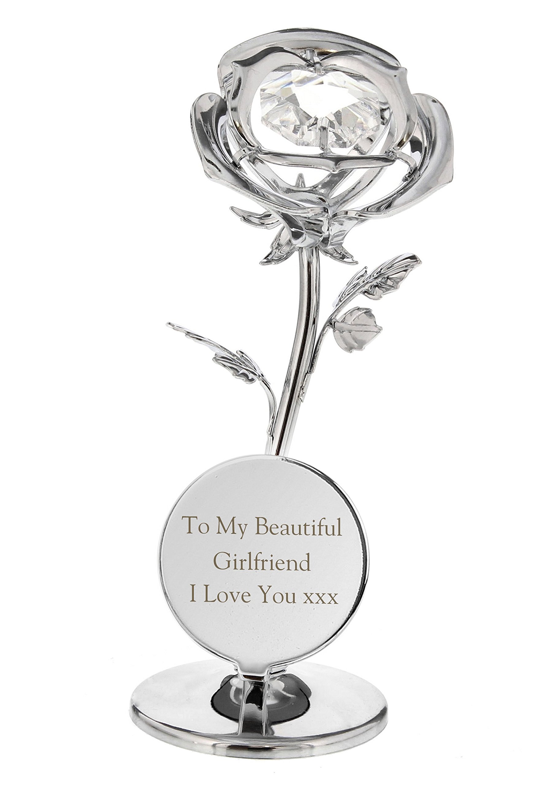 Silver Plated ROSE Ornament TO MY BEAUTIFUL GIRLFRIEND I Love You Birthday Valentines Day Gift Romantic Presents for