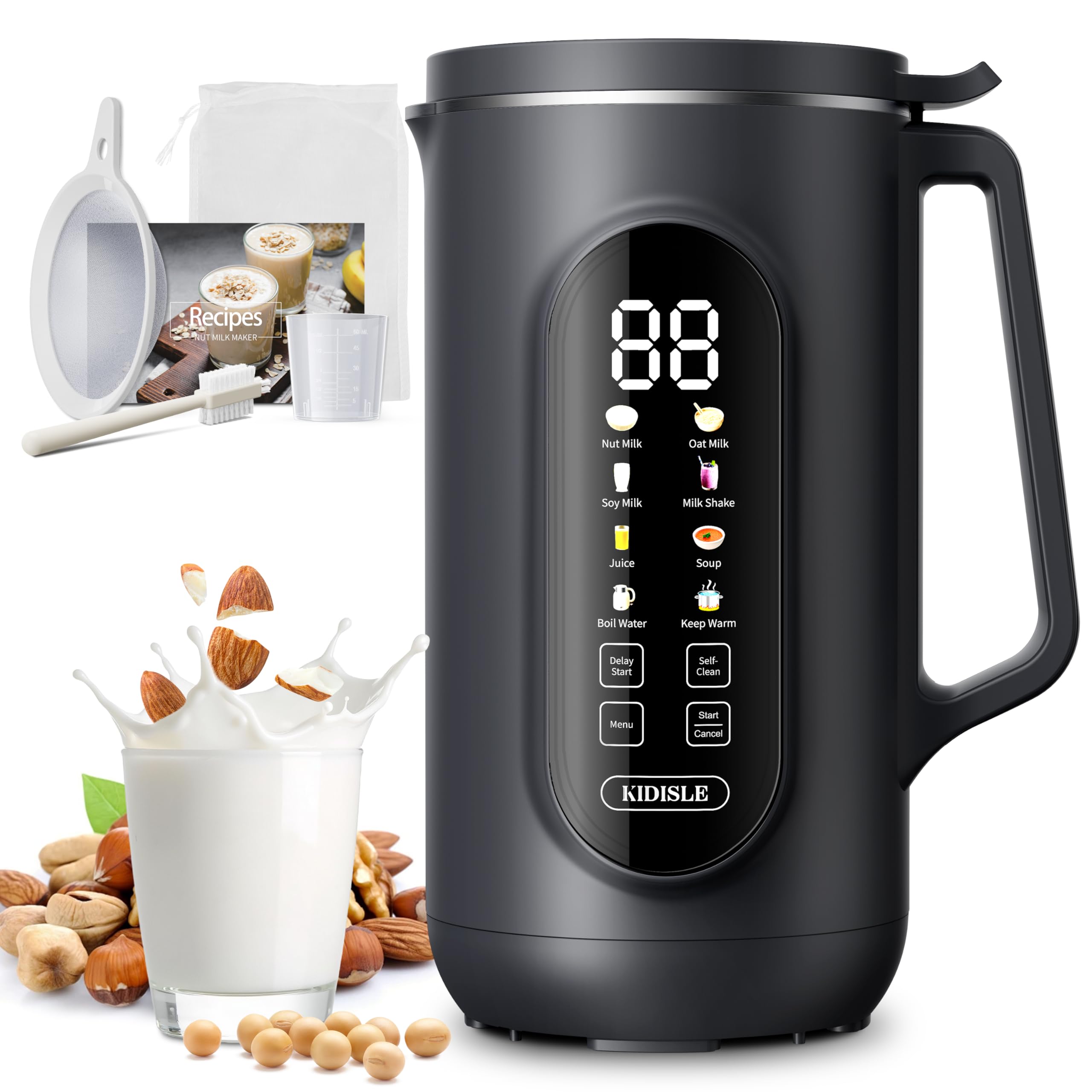 Photo 1 of KIDISLE 10-in-1 Nut Milk Maker Machine, 35oz Plant-Based Milk & Soup Machine with 12H Delay Start, Self-Clean, Keep Warm – Soy, Oat, Almond & More, Black