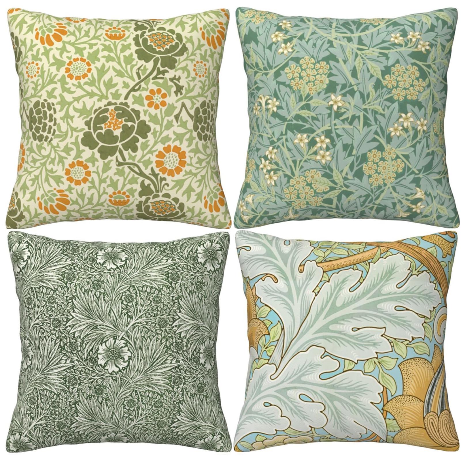 HOSTECCO Vintage Floral Cushion Covers 45x45 cm Pack of 4 Botanical Flowers Printed Pillow Cases Square Decorative Cushion Covers for Sofa Couch Office