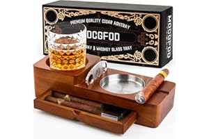 MDCGFOD Cigar Ashtray Coaster Whiskey Glass Tray and Holder, Wooden Ash Tray Cigar Accessory Set Gift for Men Dad, Great Decor for Home (Large drawer)