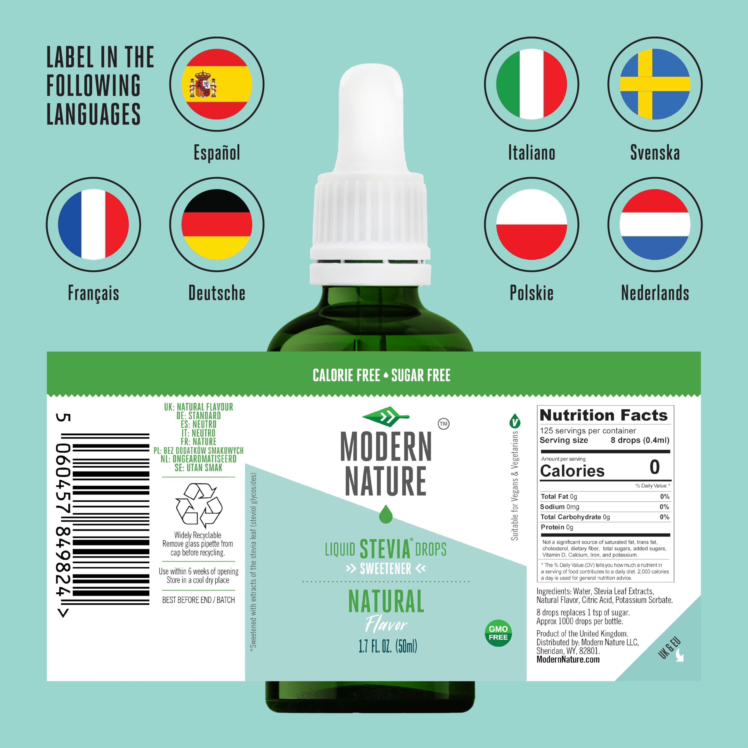 Modern Nature Standard Stevia Drops - Aroma Geschmackstropfen Flavdrops - Flüssige Stevia Tropfen Süßstoff – Flavour Drops - Kalorienfrei, Zuckerfrei Kaffee-Sirup Alternative – Keto Süßungsmittel 50ml 7