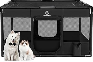 ROMANTIC BEAR Dog Playpen,Fabric Mesh Dog Fence, Portable Soft Dog Cat Kennel Crate,Breathable Exercise Pet Play Pen for Dogs,PVC Pipe Frame,Indoor Outdoor Pet Fence Cage for Small Animals with Carrying Case(M)