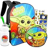 Baby Yoda Backpack and Lunch Box Set for Kids - Bundle with 16" Baby Yoda Backpack, Star Wars Lunch Bag, Stickers, Water Bottle, More | Mandalorian Backpack for Boys
