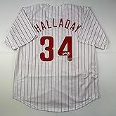 Facsimile Autographed Roy Halladay Philadelphia Pinstripe Reprint Laser Auto Baseball Jersey Size Men's XL